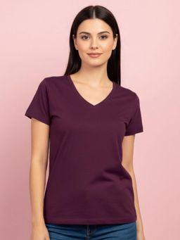 JUNEBERRY - Purple Solid Lycra Regular T-Shirt