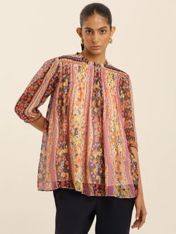 Label Ritu Kumar - Multi-Color Printed Viscose Blend Regular Top