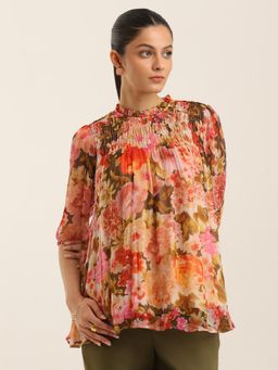 Label Ritu Kumar - Multi-Color Floral Viscose Regular Top