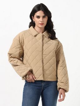 Guess - Beige Textured Polyester Regular Jacket