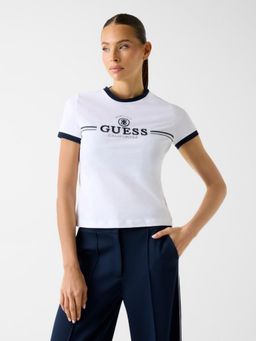 Guess - White Solid Pure Cotton Slim T-Shirt