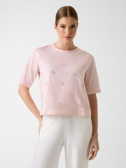 Guess - Pink Embellished Pure Cotton Boxy T-Shirt