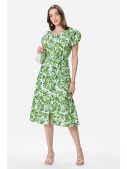Virgio - Green Floral Cotton Flared Dress