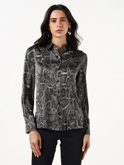 Guess - Grey Printed Polyester Slim Shirt