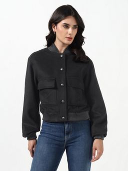 Guess - Black Solid Polyester Regular Jacket