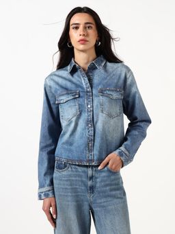 Guess - Blue Solid Cotton Regular Shirt