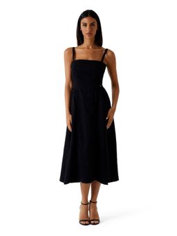 Guess - Black Embroidered Pure Cotton A-Line Dress