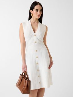 Guess - White Stripes Viscose Flared Dress