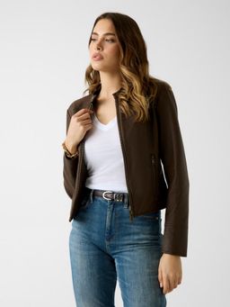 Guess - Brown Solid Polyurethane Regular Jacket