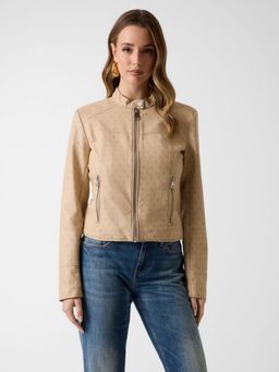 Guess - Beige Solid Polyurethane Regular Jacket