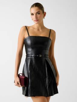 Guess - Black Solid Polyurethane A-Line Dress