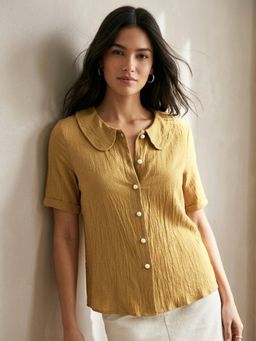 Outzidr - Beige Textured Polyester Regular Top