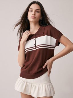 Outzidr - Brown Stripes Polyester Regular Top