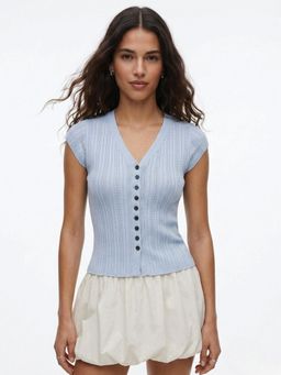Outzidr - Blue Self Design Polyester Fitted Top