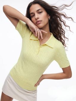 Outzidr - Yellow Solid Polyester Regular Top