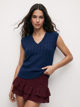 Outzidr - Blue Self Design Polyester Fitted Top