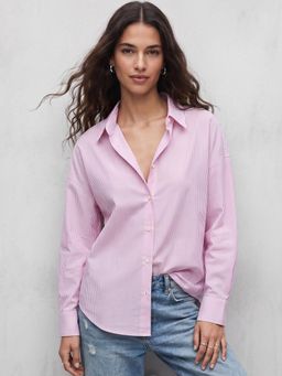 Outzidr - Pink Stripes Cotton Shirt