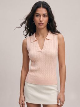 Outzidr - Pink Self Design Polyester Fitted Top