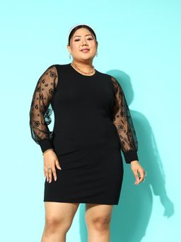 KASSUALLY - CURVE BY KASSUALLY Black Full Net Sleeve Bodycone Mini Dress