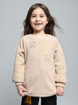 Monte Carlo - Girls Beige Round Neck Full Sleeve Sweatshirt