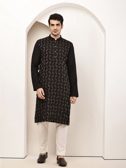 MULTI SHADES - Men Embroidered Black Kurta