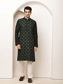 MULTI SHADES - Men Embroidered Green Kurta