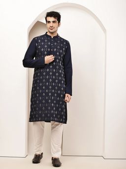 MULTI SHADES - Men Embroidered Navy Blue Kurta