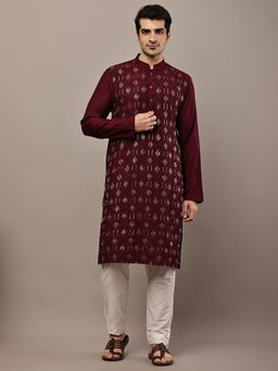 MULTI SHADES - Men Embroidered Maroon Kurta