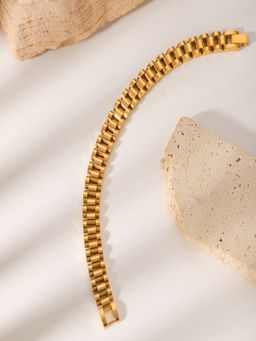 AQUASTREET - Wide Link Watch Strap 18K Gold Plated Waterproof Anti-Tarnish Bracelet
