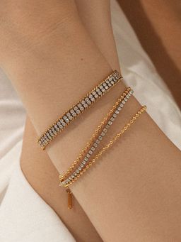 AQUASTREET - 18K Gold Plated White Layered Zircon Bracelets (Pack of 2)