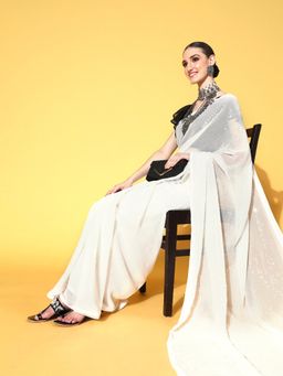 Tikhi Imli - Off White Georgette Saree with Sequins Embroidery with Unstitched Blouse