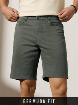 The Souled Store - Minimalist Line: Olive Green Men Casual Shorts
