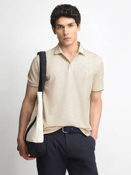 Arrow - Beige Nylon Half Sleeves Collar Neck Printed Polo T-Shirt