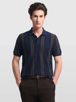 Arrow Sports - Blue Cotton Half Sleeves Collar Neck Stripes Polo T-Shirt