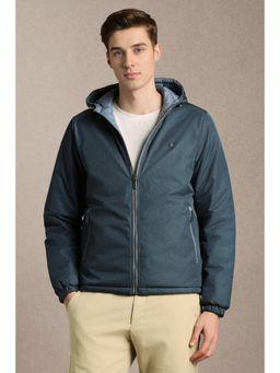 Louis Philippe - Men Casual Navy Solid Hooded Jacket
