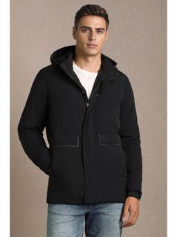 Louis Philippe - Men Casual Black Solid Hooded Jacket