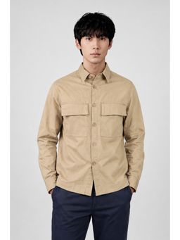 Peter England - Men Beige Solid Casual Shacket