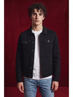 Simon Carter - Men Casual Black Solid Denim Jacket