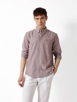 The Bear House - Mauve Cotton Full Sleeves Collar Neck Solid Shirt