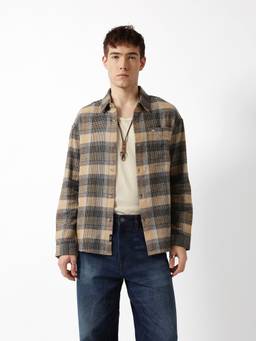 The Bear House - Beige Cotton Full Sleeves Collar Neck Checks Shirt