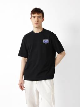 The Bear House - Black Cotton Half Sleeves Round Neck Typography T-Shirt