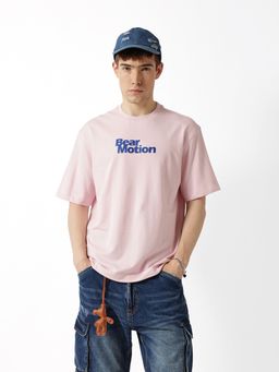 The Bear House - Pink Cotton Half Sleeves Round Neck Typography T-Shirt