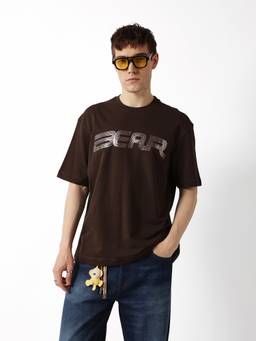 The Bear House - Brown Cotton Half Sleeves Round Neck Typography T-Shirt