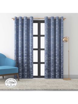 HomeTown - Fiesta Jacquard Dim Out Curtains 9 Feet In Navy Colour (Set of 2)