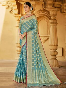 Odette - Blue Colour Silk Saree with Unstitched Blouse