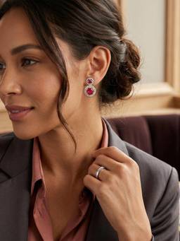 Yellow Chimes - Silver Plated Ruby Red White Cubic Zircon Drop Earrings