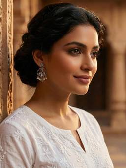 Yellow Chimes - Silver Oxidised White Crystal Studded Dangler Earrings