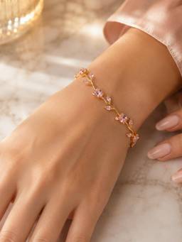 Yellow Chimes - Gold Plated Pink Crystal Stud Trendy Tulip Bracelet