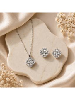 MINOUS - 925 Silver Sparkling Floral Jewellery Set