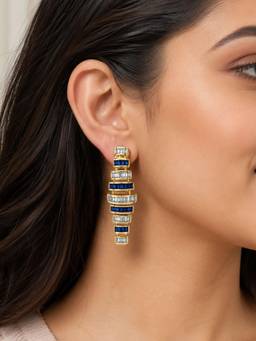 Nuyug - Prism Party Baguette Diamond Blue Dangler Earrings